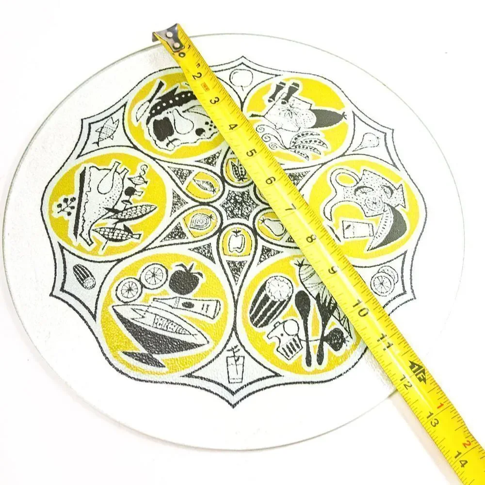 Vintage Retro Graphics Round Glass Cutting Board
